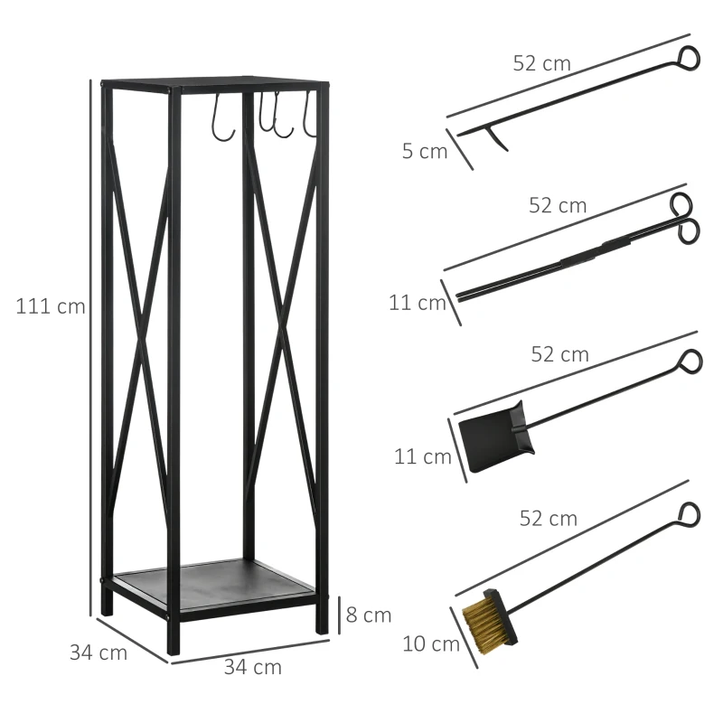 Outsunny Porte bûches - Range bûches Serviteur de cheminée Colonne - Multi Accessoires dim. 34L x 34l x 111H cm métal Noir