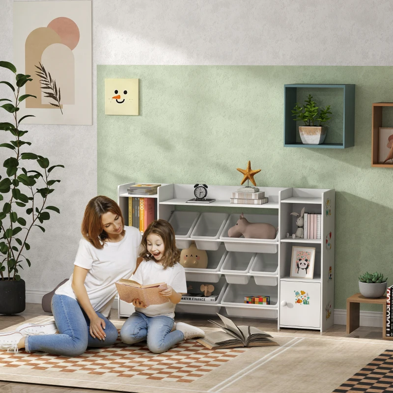 AIYAPLAY Meuble rangement enfant, étagère de rangement pour jouets enfants avec 8 bacs amovibles, 140 x 30 x 90 cm, blanc