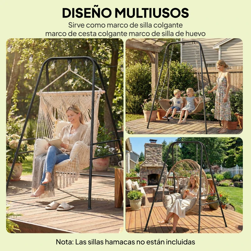 Outsunny Soporte para Silla Colgante Hamaca 183 cm Soporte para Columpio Estructura de Acero Almohadillas Antideslizantes Negro