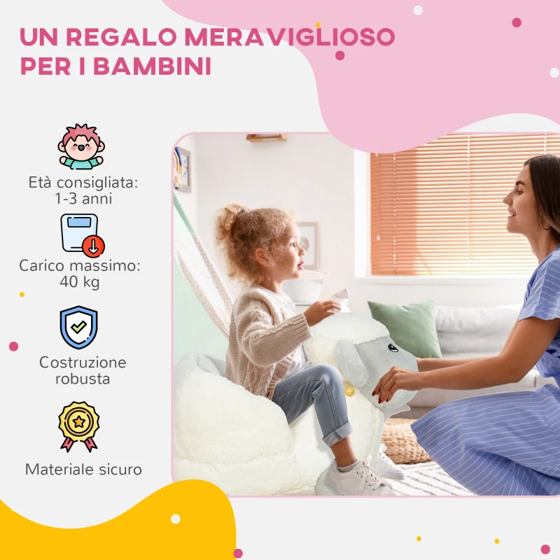 AIYAPLAY Cavallo a Dondolo per Bambini 18-36 Mesi a Forma di Pecorella con Suoni e Rivestimento Morbido, Grigio