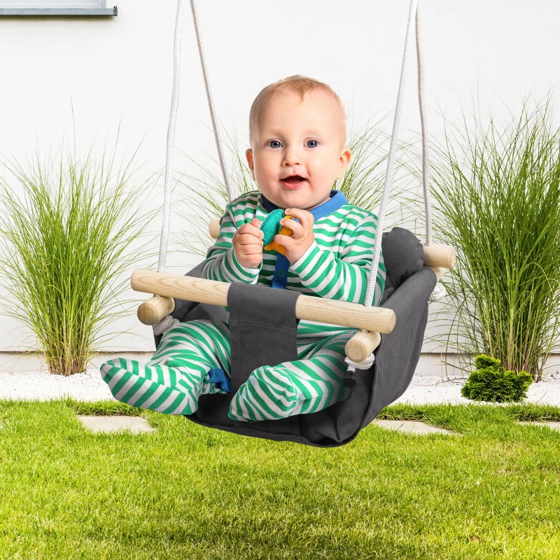 AIYAPLAY Baloiço para Bebés de 9-36 Meses com Cordas Ajustáveis e Assento Acolchoado 40x40x110-180 cm Cinza Escuro