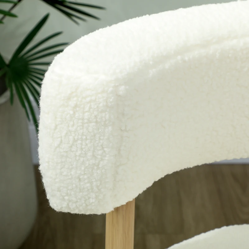 HOMCOM Fauteuil Loungestoel Relaxfauteuil met Sherpa-fleece, metalen poten in houtlook gestoffeerde stoel 67 x 67 x 71 cm Crèmewit