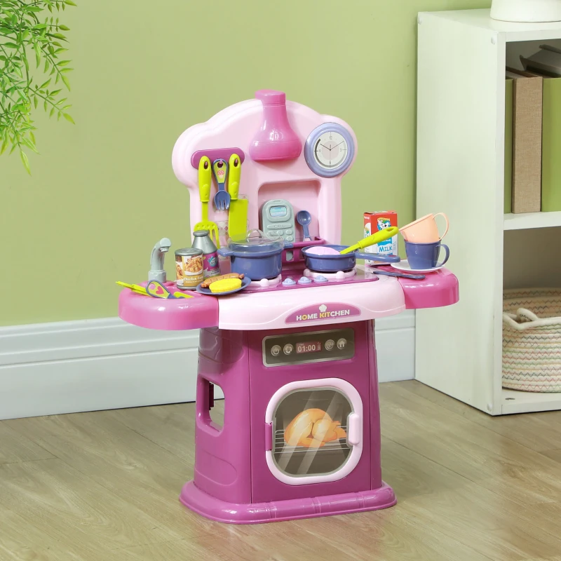 AIYAPLAY Cuisine enfant accessoires 38 PCS jouet d'imitation pour enfant dinette enfant 3-6 ans lumières et sons réalistes rose