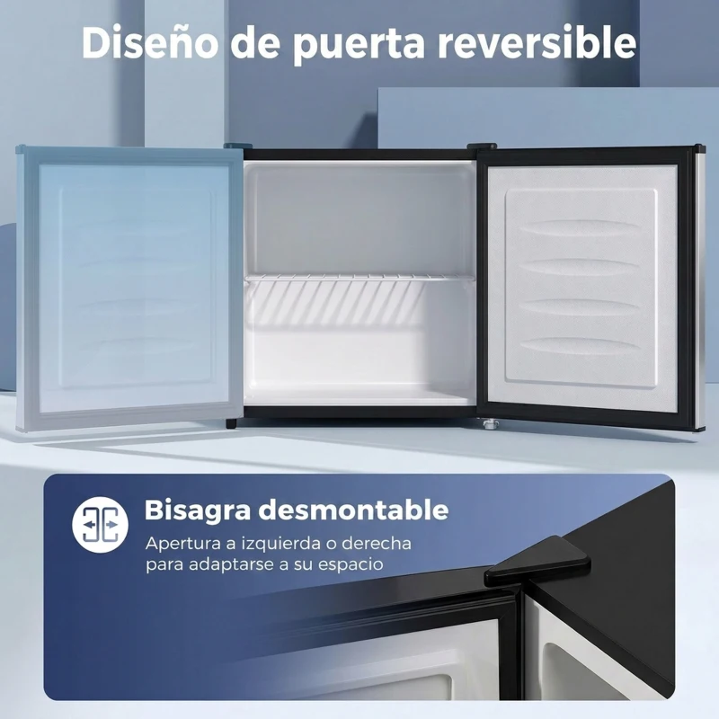 HOMCOM Congelador Vertical de 35 L con Temperatura Ajustable -24 °C a -14 °C Puerta Reversible y Estante Extraíble Plateado