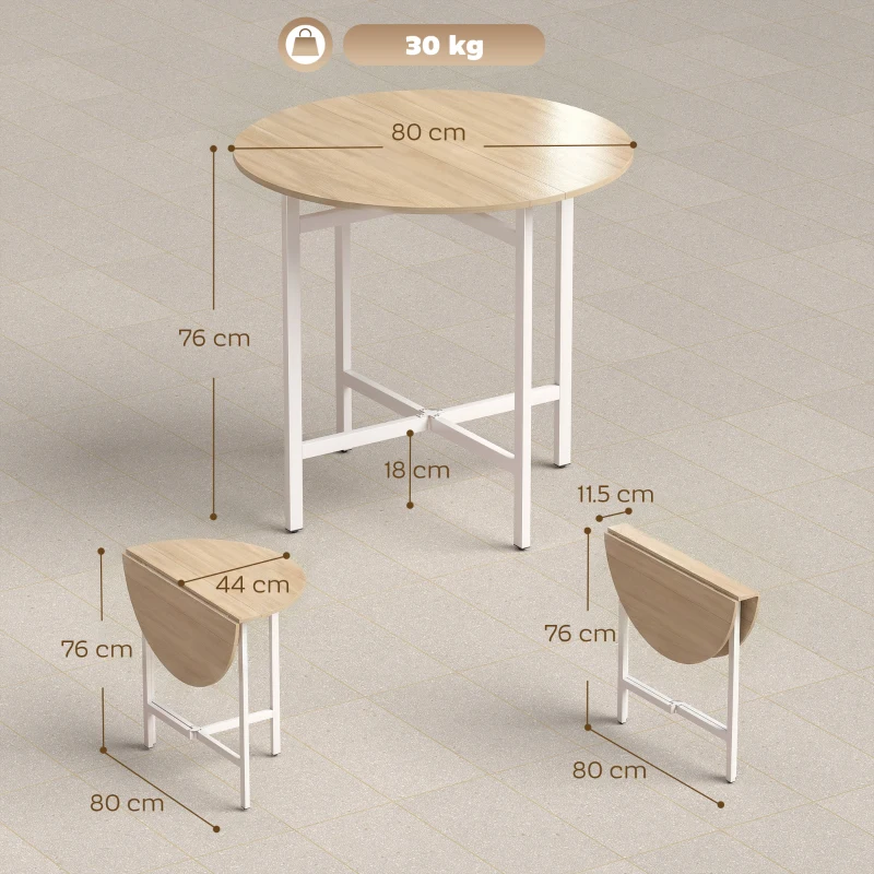 HOMCOM Folding Dining Table, Drop Leaf Extendable Kitchen Table for Small Spaces, Steel Frame, Natural Wood Finish