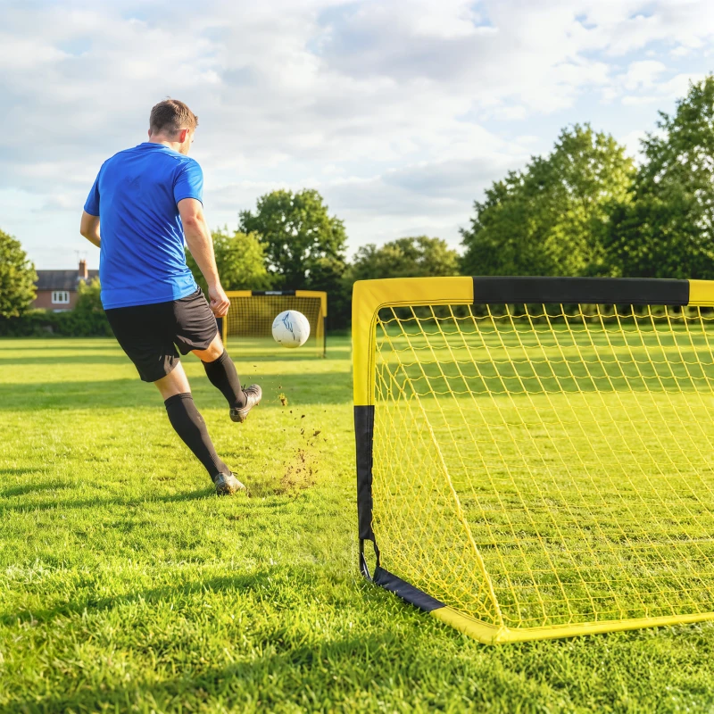 SPORTNOW Set of 2 Pop Up Football Goal, Portable Folding Football Net with Carry Bag, 8 U-Shaped Ground Stakes, Fibreglass Pole