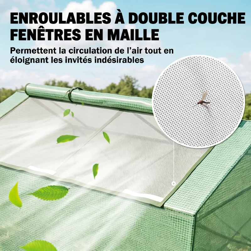 Outsunny Mini Serre de Jardin Serre à tomates mini serre tunnel toit pointu1,8L x 0,9l x 0,7H m métal thermolaqué PE Haute densité fenêtre moustiquaire intégrées Vert