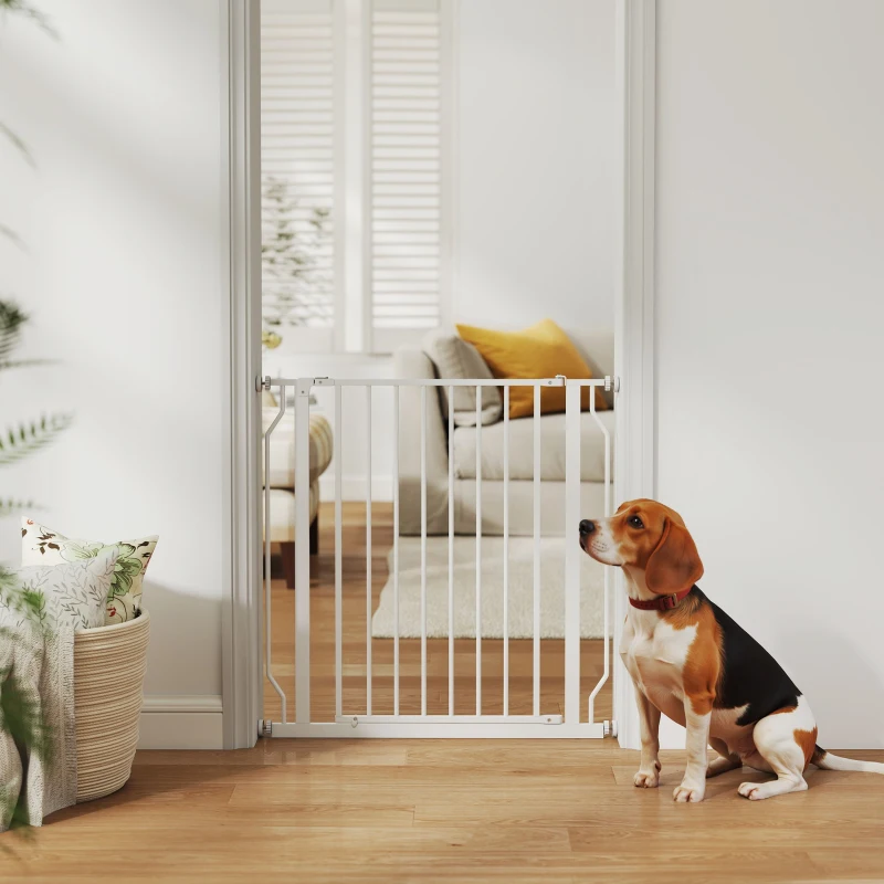 PawHut Barrière de sécurité barrière pour animal domestique longueur réglable dim. 75-85L x 76H cm blanc