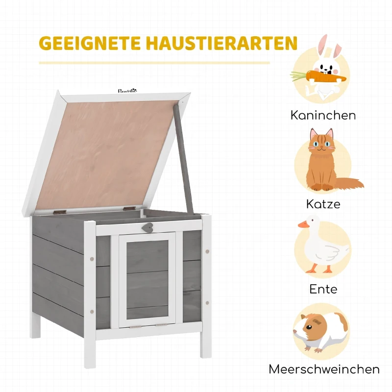 PawHut houten kleindierhok met helling, grijs