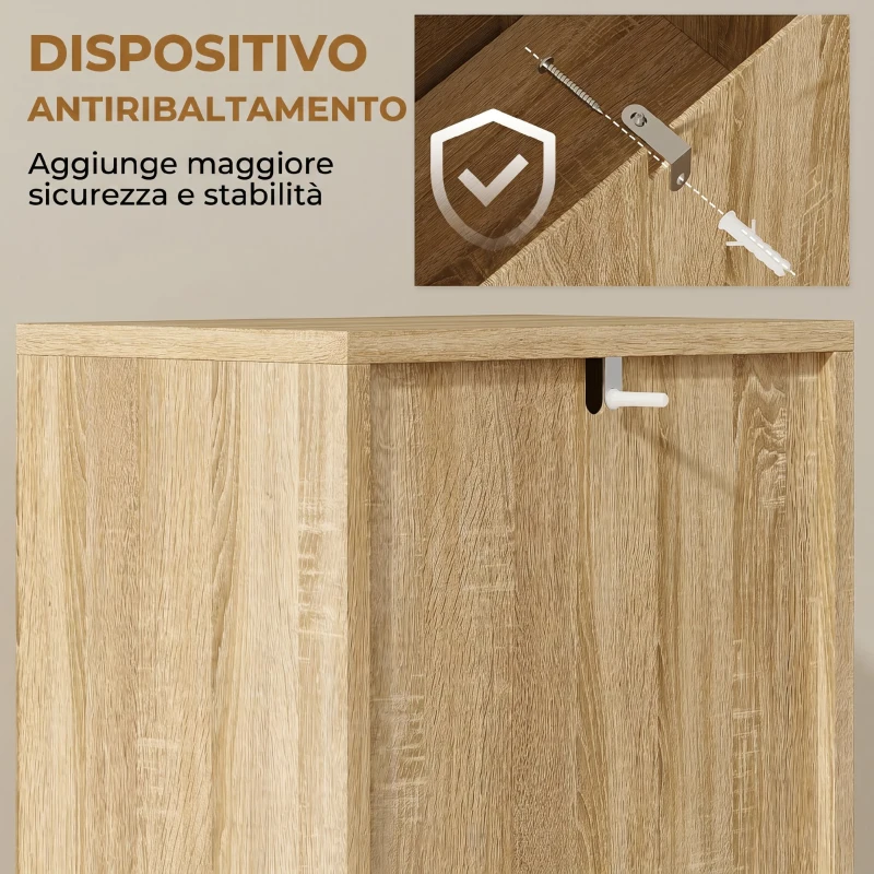 HOMCOM Mobile da Bagno Slim con Porta a Doghe, 3 Ripiani, Finitura Naturale