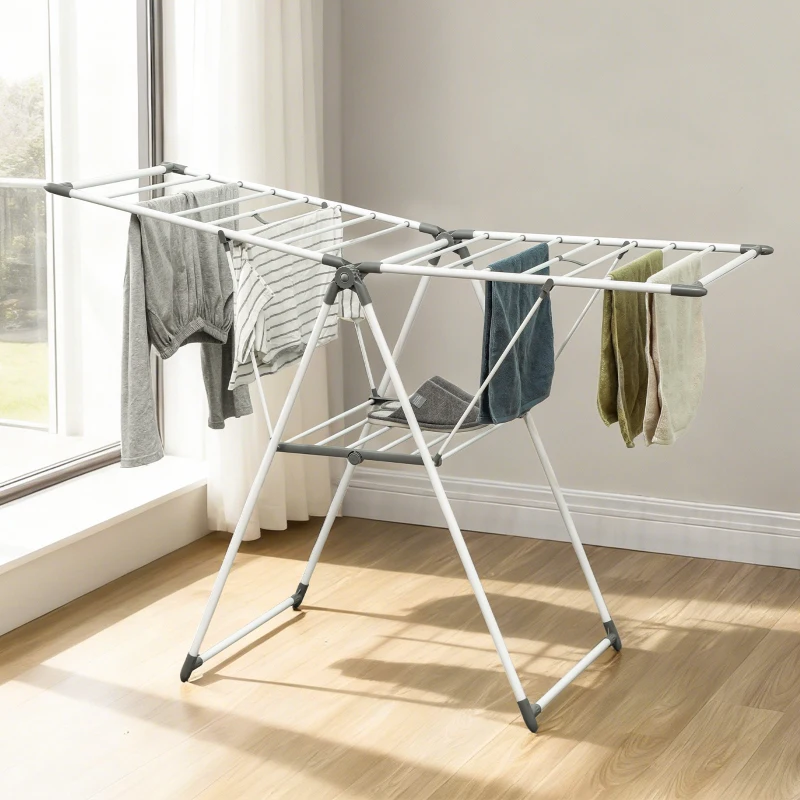 HOMCOM Stendibiancheria a 2 Livelli Regolabile su 4 Altezze, in Metallo e Plastica, 156.5x61.5x97 cm, Bianco