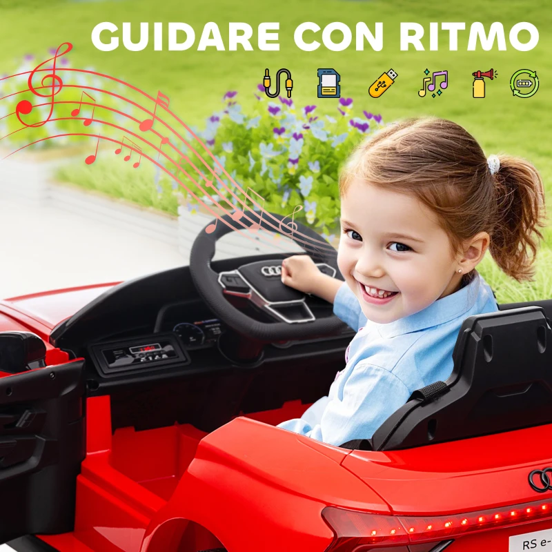 HOMCOM Macchina Elettrica per Bambini 5 Anni max Licenza Audi con Pulsanti, Cinture e Fari, 103x58x41 cm, Rossa e Nera
