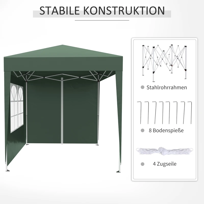 Outsunny Opvouwbare paviljoen, biertent, 4 afneembare zijwanden, 2 ramen, metalen frame, 2 x 2m, Donkergroen
