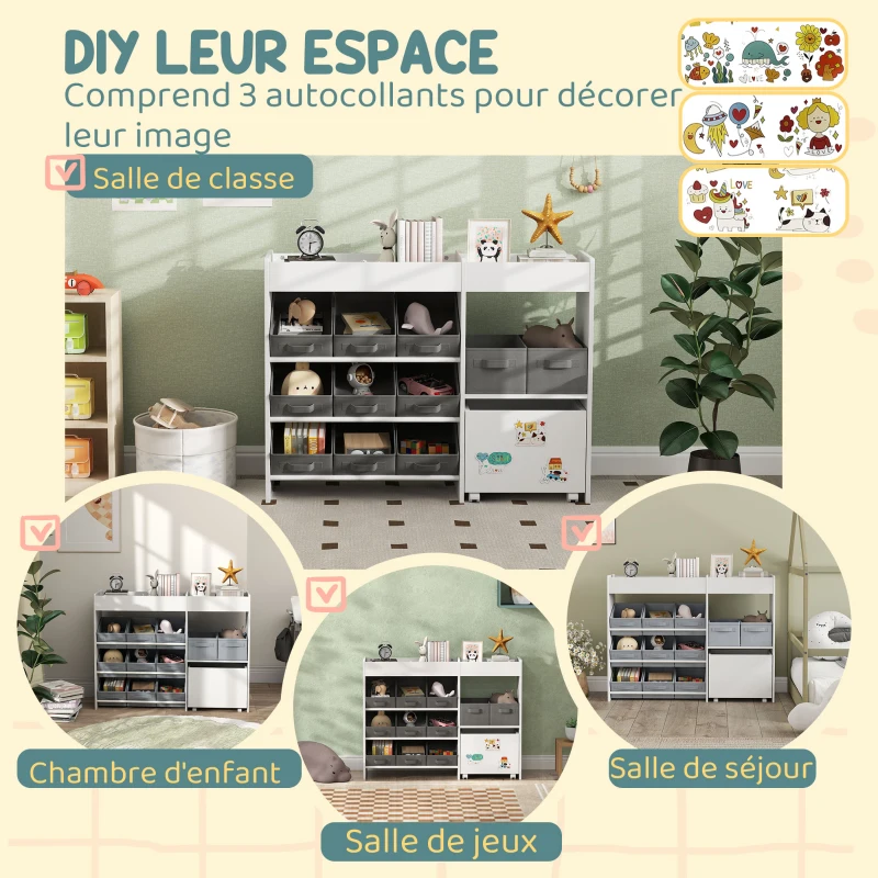 AIYAPLAY Étagère à jouets pour enfants étagère à livres 11 bacs de rangements en tissu non tissé 105 x 30 x 80 cm blanc