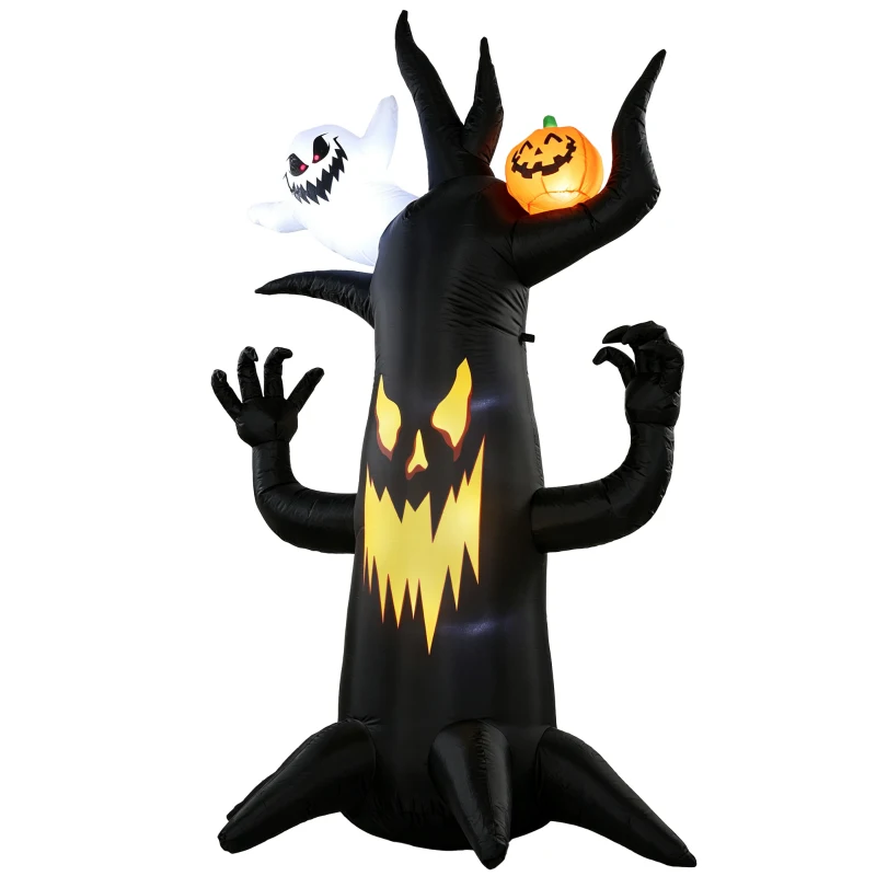 Outsunny 8 FT Halloween Inflatable Spooky Tree, Blow Up Decoration with Ghost and Pumpkin for Garden Indoor Outdoor Decor