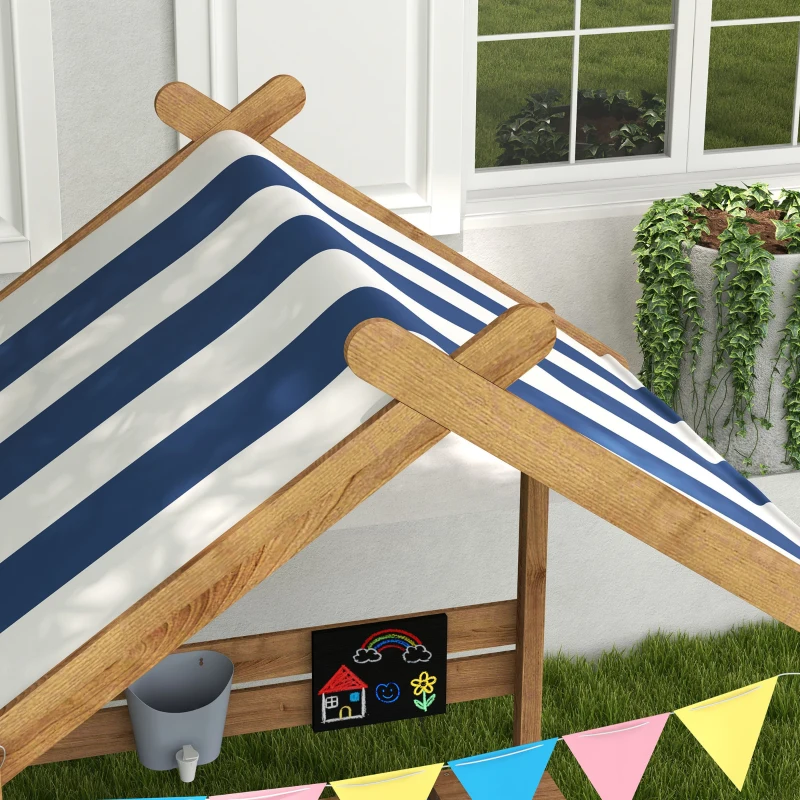 Outsunny Bac à sable bois forme de maison pour enfant avec auvent 2 bacs évier tableau 124 x 116 x 146 cm noir