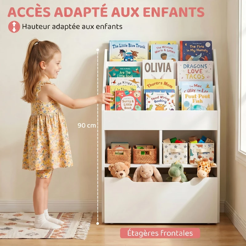 HOMCOM Bibliothèque étagère Multi-Rangement 3 étagères 2 niches Grand tiroir en bois Blanc