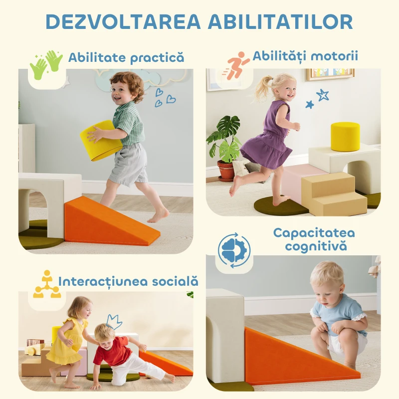 AIYAPLAY Set 8 Blocuri Moi pentru Copii 0-3 Ani de Interior, din Catifea și Spumă PU Portocalie