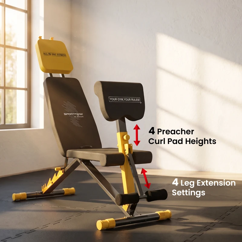 SPORTNOW Adjustable Weight Bench for Home Gym, 300kg Incline Decline Flat Foldable Bench Press with 6 Backrest Positions, Yellow
