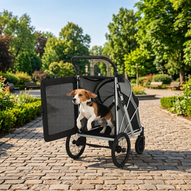 PawHut Dog Stroller, Easy Folding Pet Stroller for Small and Medium Dogs with Shock Absorption, Maximum Load 20 kg, Grey