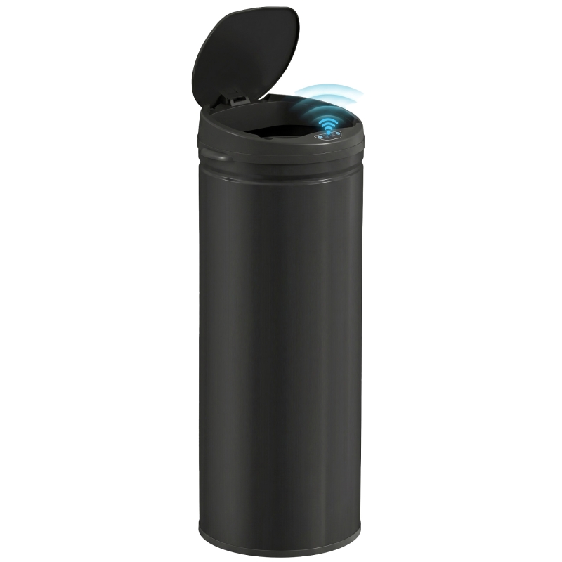 HOMCOM Poubelle cuisine automatique 50L acier inoxydable, poubelle à couvercle à fermeture en douceur, 30,5x30,5x85cm, noir