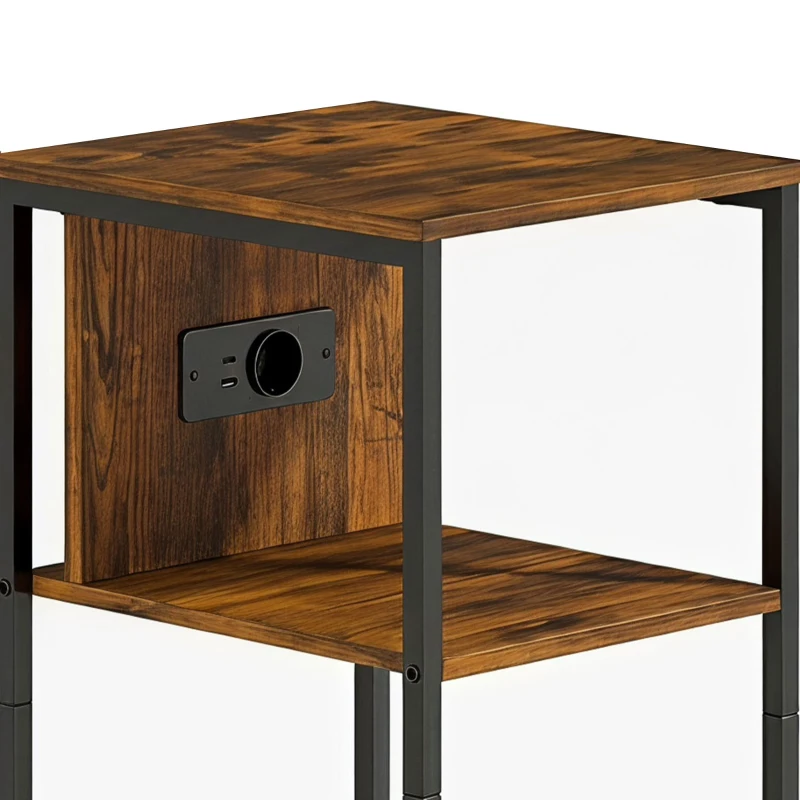 HOMCOM Bijzettafel met laadstation en 2 open planken, tijgerhoutlook