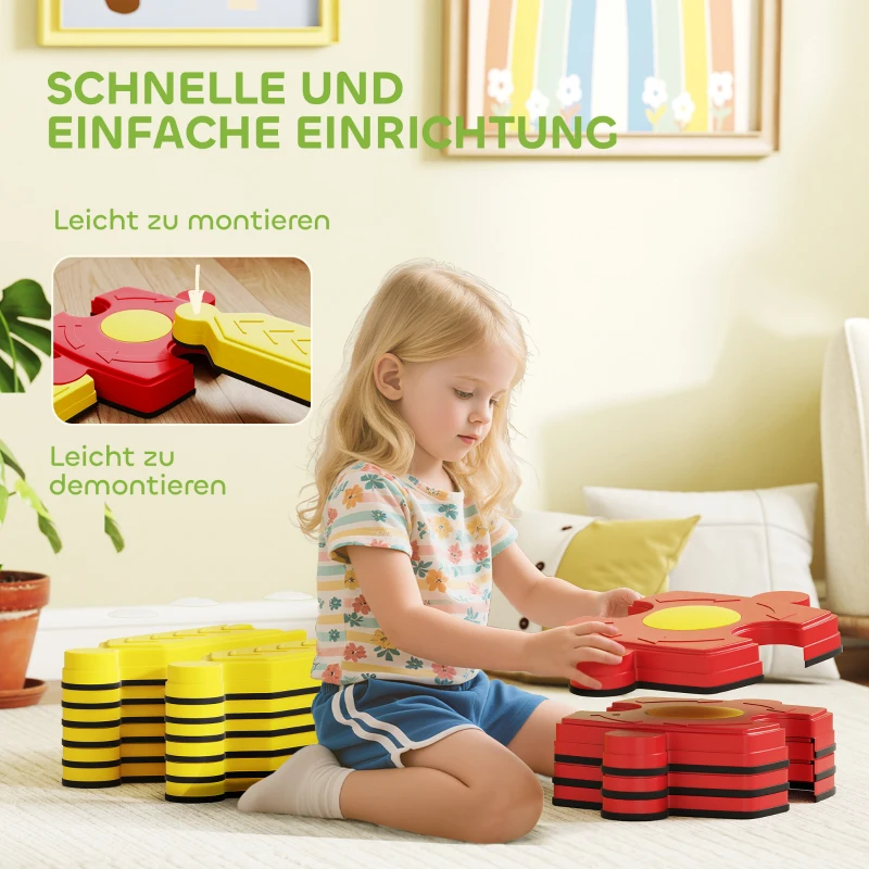 AIYAPLAY Kinder Balansbalk Set, vrij ontwerpbaar, kunststof, flexibele onderdelen, Geel+Rood