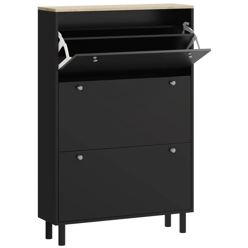 HOMCOM Meuble à Chaussures 24 Paires, Armoire à Chaussures Étroite avec 3 Tiroirs Rabattables, Étagères Réglables, Noir