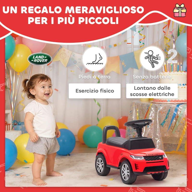 AIYAPLAY Macchina per Bambini Licenza Land Rover con Clacson e Spazio Portaoggetti, 65.5x28x42 cm, Rosso