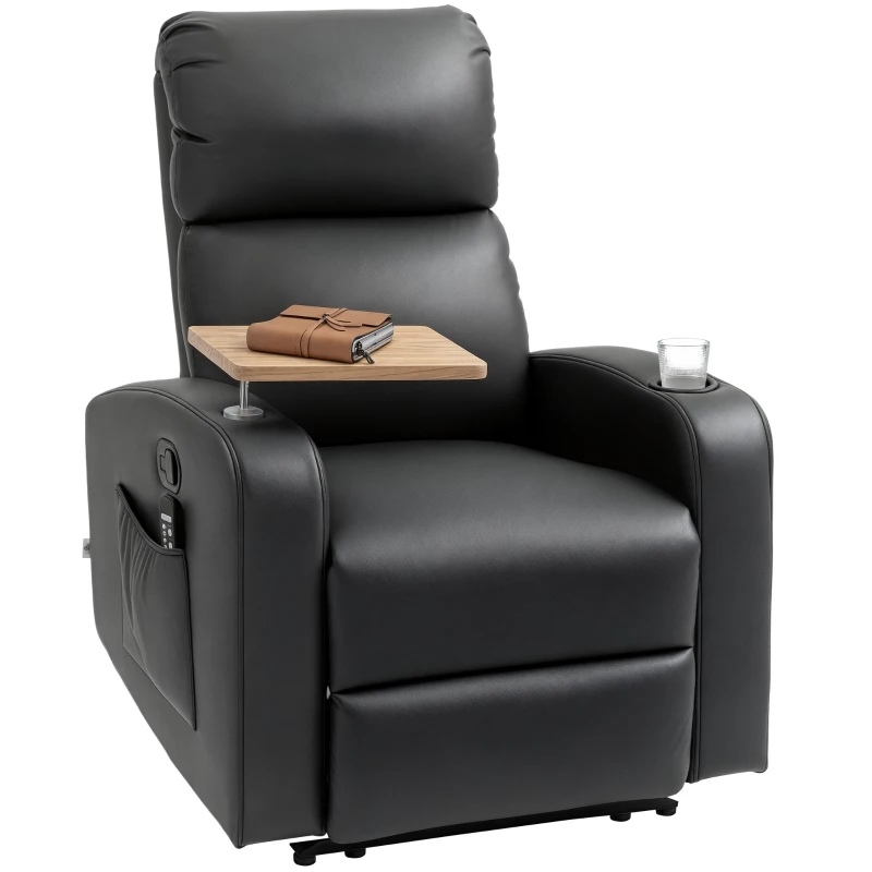 HOMCOM Massagesessel Relaxsessel Liegesessel, 1 Klapptisch, 1 Fußstütze; 77 cm x 93 cm x 105 cm, Schwarz(m-12)
