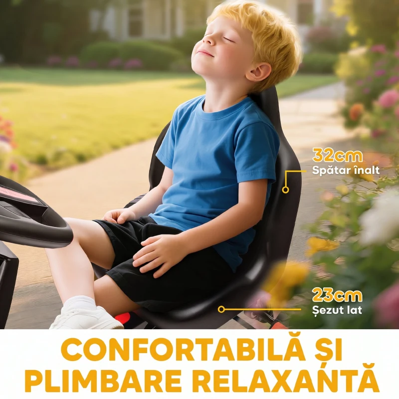 AIYAPLAY Kart cu pedale pentru copii 3-6 ani, max. 50 kg, cu suport pentru pahare și roți EVA antiderapante, roșu