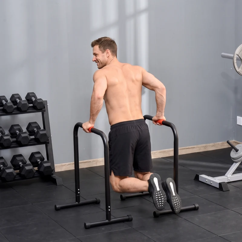 HOMCOM Barras Paralelas Training Soporte con Mango Extra Ancho para Flexiones Inclinadas Musculación Calistenia Dips 63x41x73 cm Negro