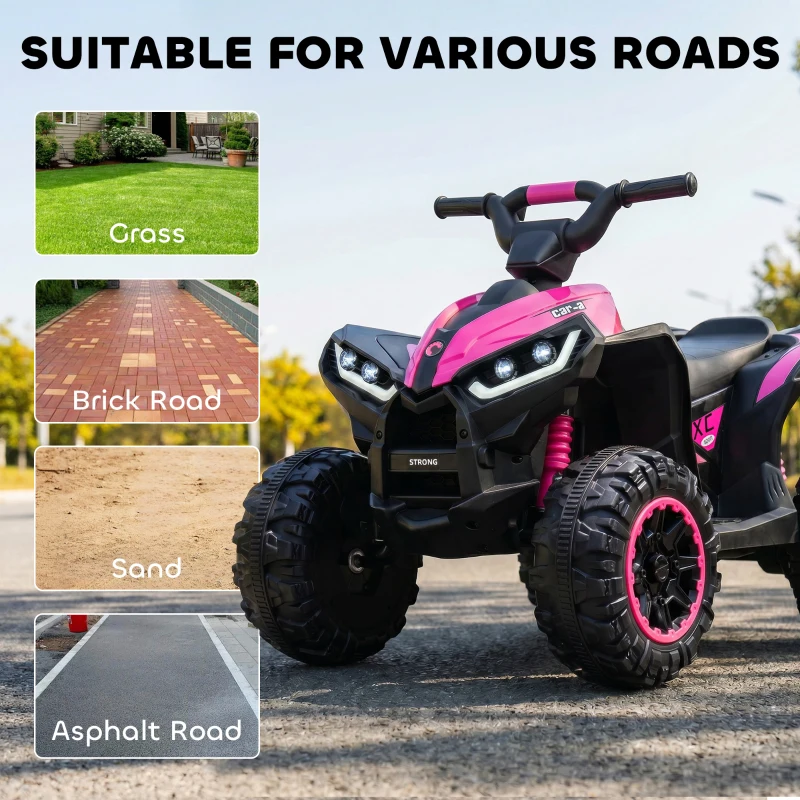 HOMCOM 12V Ride-On Quad Bike w/ Music, Horn, for Ages 3-5 Years - Pink