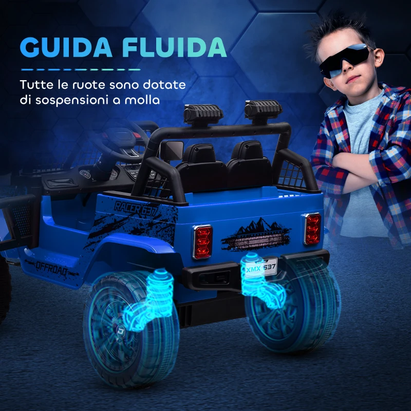 AIYAPLAY Macchina per Bambini Elettrica Fuoristrada 12V con Doppio Motore, Età 3-6 Anni, Telecomando e Luci, Blu