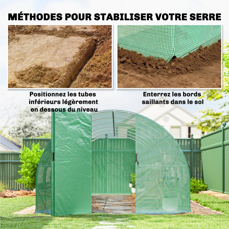 Outsunny Serre tunnel de jardin 18m², serre de jardin tunnel avec porte et 12 fenêtres avec moustiquaires, 295x597x200cm, vert