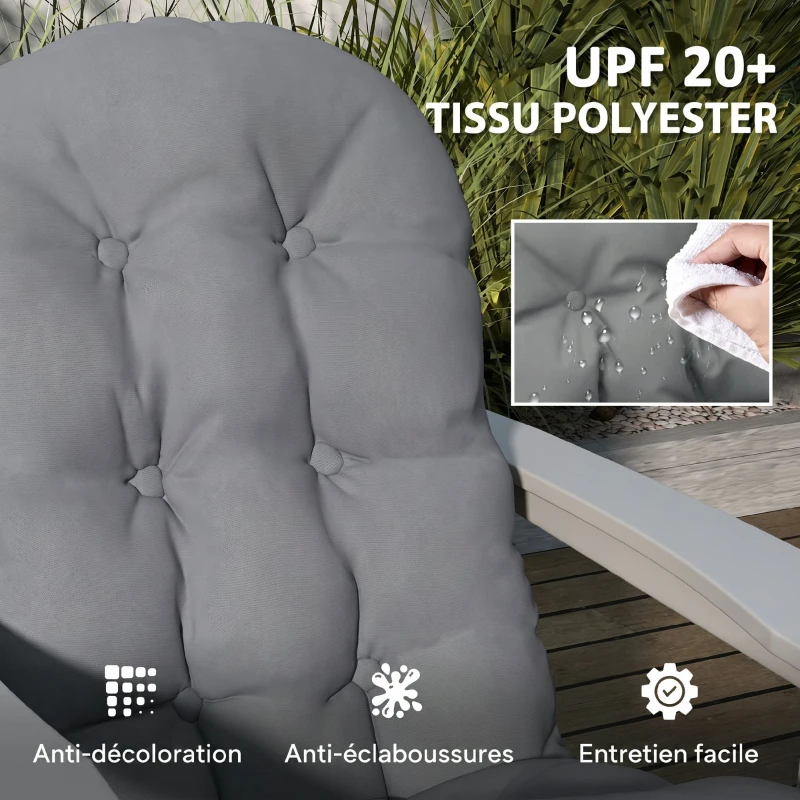 Outsunny Lot de 2 Coussin de Siège pour Chaise Adirondack avec Attaches Sécurisées, Design Capitonné Doux et Épais, Gris