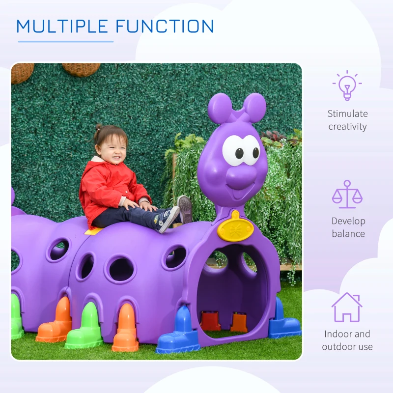 Outsunny Kids Play Tunnel, Caterpillar Crawling Tunnel, for Ages 3-6 Years - Purple