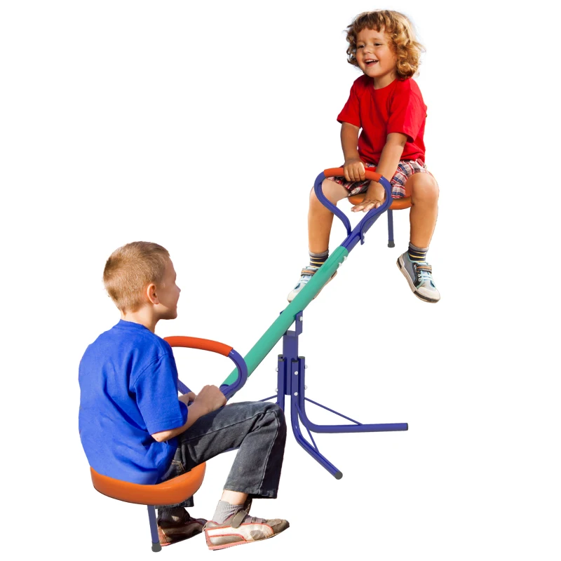Outsunny Kinderwippe 360° drehbar 2 Sitzer UV-beständig Gartenwippe bis 90kg mit Griff 3-zackig Stützbeinen für Kinder 3-8 Jahre