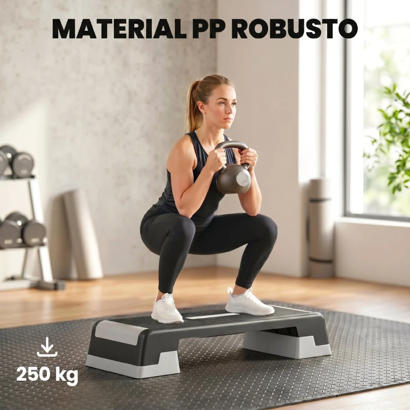 SPORTNOW Step de Aeróbic Step para Fitness con Altura Ajustable de 15/20/25 cm Carga 250 kg para Casa Gimnasio Negro