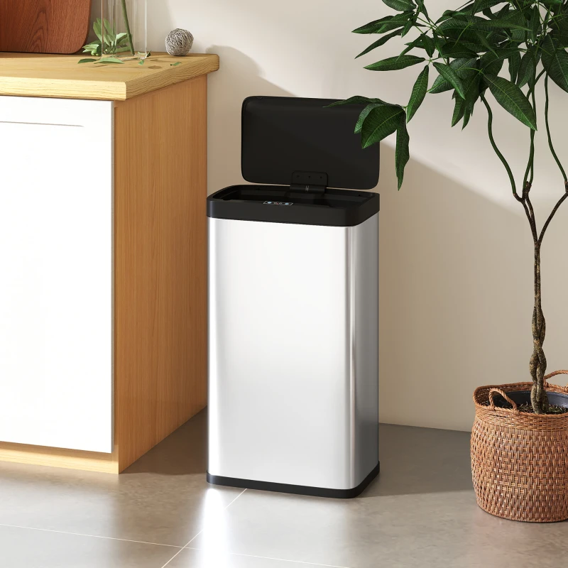 HOMCOM Sensorprullenbak 45L met soft-close deksel en bewegingssensor, voor keuken, slaapkamer en kantoor, zilver