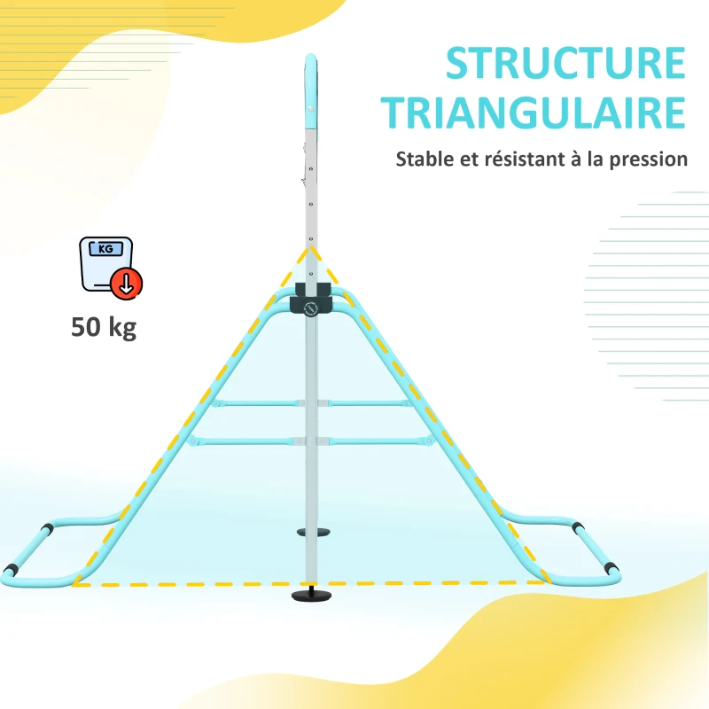 HOMCOM Barre de gymnastique pour enfants, barre horizontale pliable à hauteur réglable avec anneaux de gymnastique, cyan