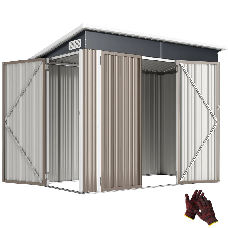 Outsunny Metalen tuinschuur 2,68 m², afsluitbare tuinberging met 3 deuren, ventilatie en lessenaarsdak, incl. handschoenen