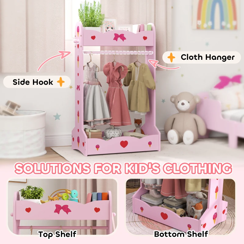 AIYAPLAY Kids Clothes Rail with Two Shelves, for 3-8 Years, Pink