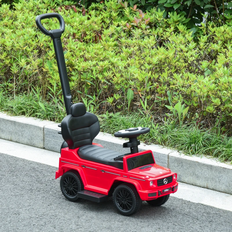 HOMCOM Porteur Enfants Voiture Enfant Multi-équipée 12-36 Mois klaxon Marche-Pieds, Garde-Corps et ombrelle Rouge