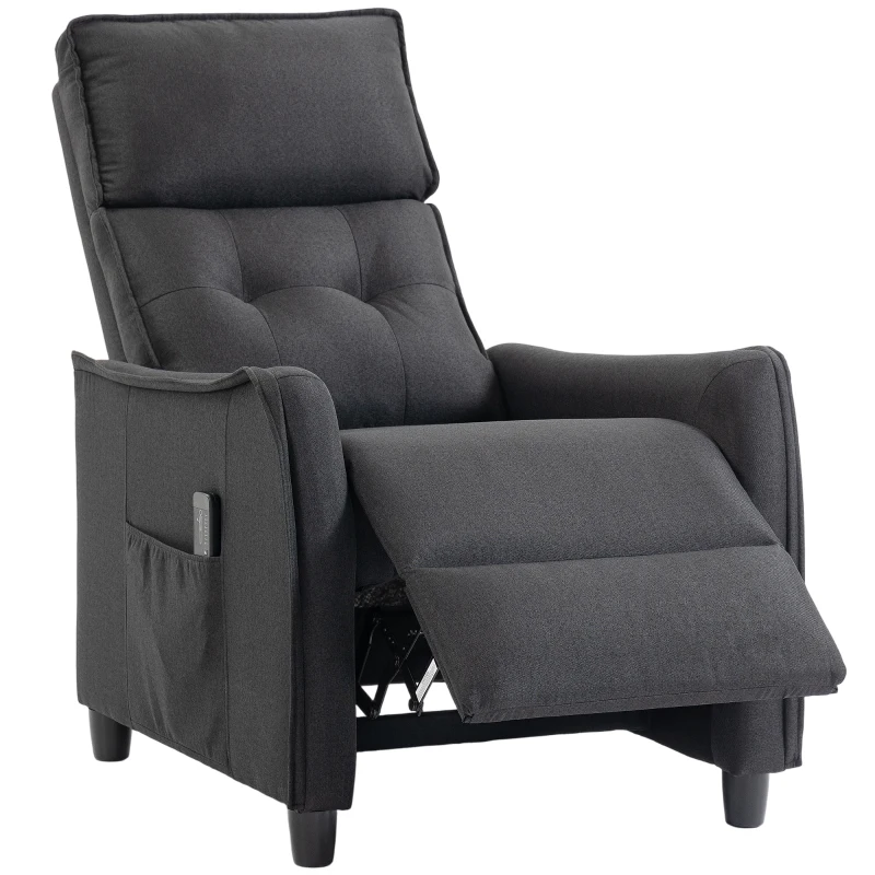HOMCOM Poltrona Massaggiante e Reclinabile a 160° con Poggiapiedi e Telecomando, 69x93x104 cm, Effetto Lino Grigio Scuro