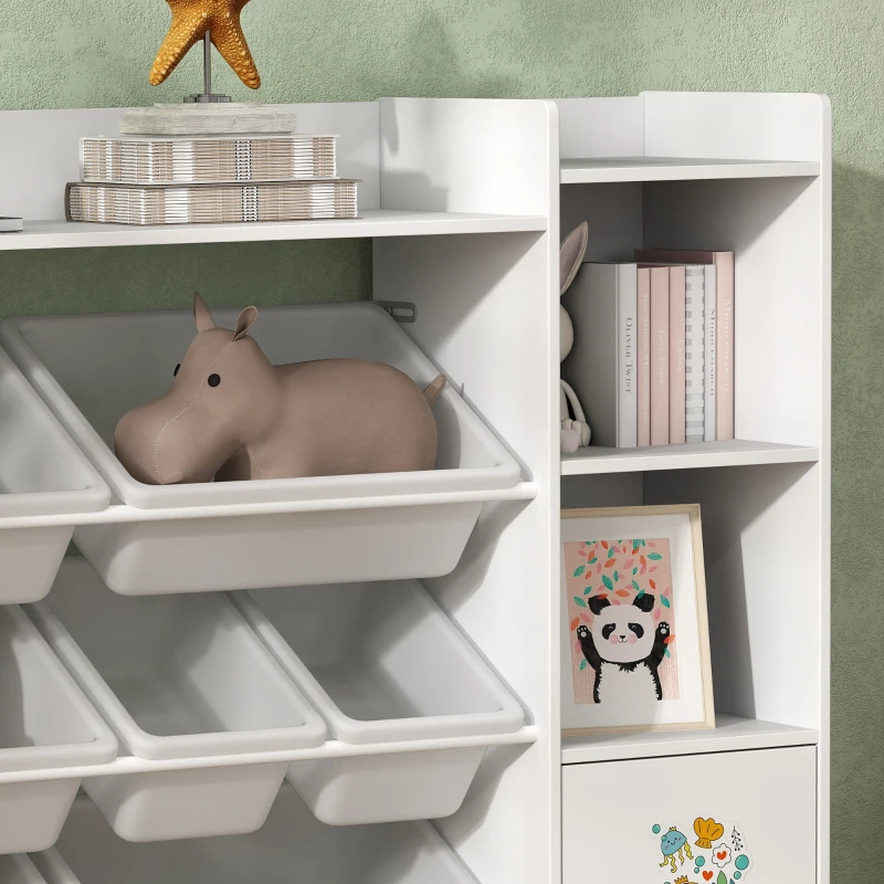 AIYAPLAY Meuble rangement enfant, étagère de rangement pour jouets enfants avec 8 bacs amovibles, 140 x 30 x 90 cm, blanc
