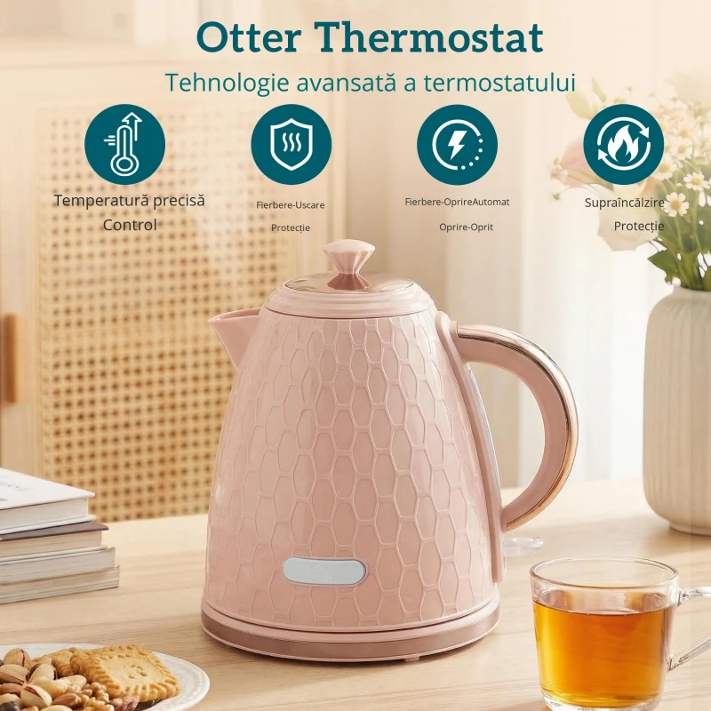 HOMCOM Set fierbător și prăjitor, fierbător rapid 1,7 L 2200 W cu oprire automată și prăjitor pentru 2 felii cu tavă pentru firimituri, Roz