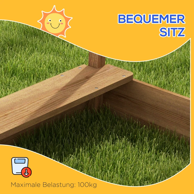 Outsunny Zandbak met dak, speelhuisontwerp, met speelgoedset, grenenhout, 124x116x146cm, Bruin