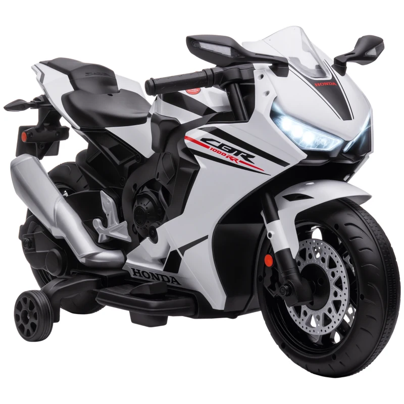 HOMCOM Motocicletă Electrică pentru Copii cu Licență HONDA, Baterie 6V Reîncărcabilă, Viteză 3km/h, Alb(m-11)