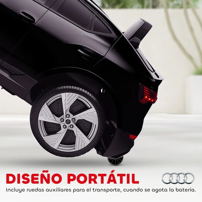 HOMCOM Coche de Batería para Niños 12V Audi E-tron con Mando a Distancia Faros Bocina Música Velocidad 3-5 km/h Negro